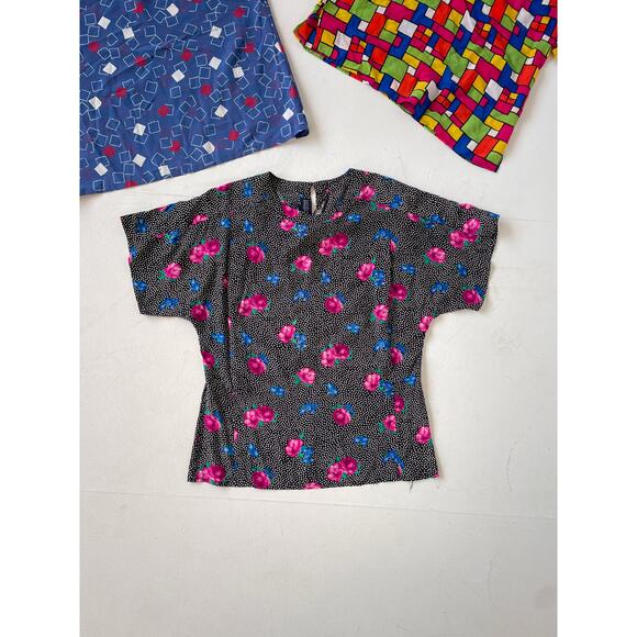 VINTAGE 80s Boxy Patterned Top Wholesale Bundle / 3 Pcs / Silk Lot Womens - Picture 3 of 9